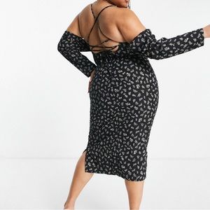 Koco & K size UK 18 off shoulder strappy back midi dress w/ flower print.